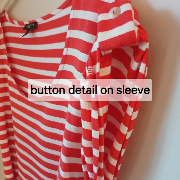 Talbots Women's Reddish Orange And White Striped T Shirt Dress With Belt Size LP - Picture 10 of 10